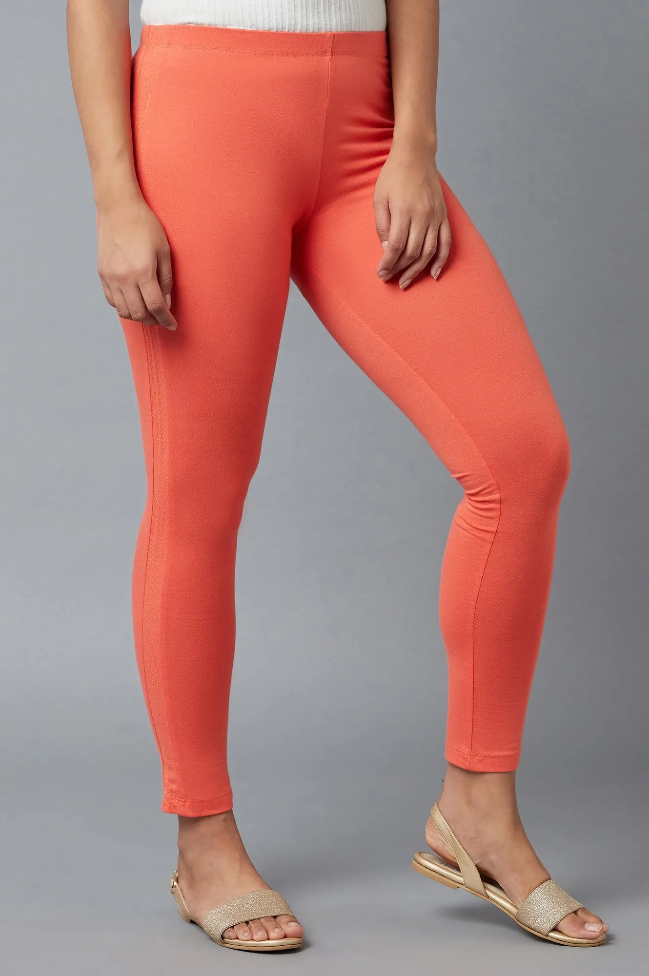 Peach Cotton Lycra Tights For Women