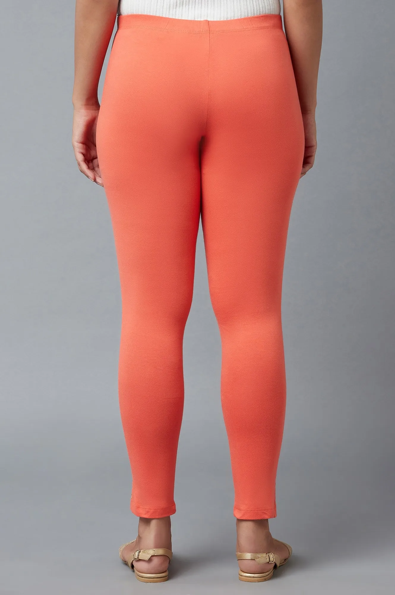 Peach Cotton Lycra Tights For Women