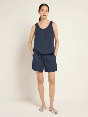 pinstripe shorts in navy