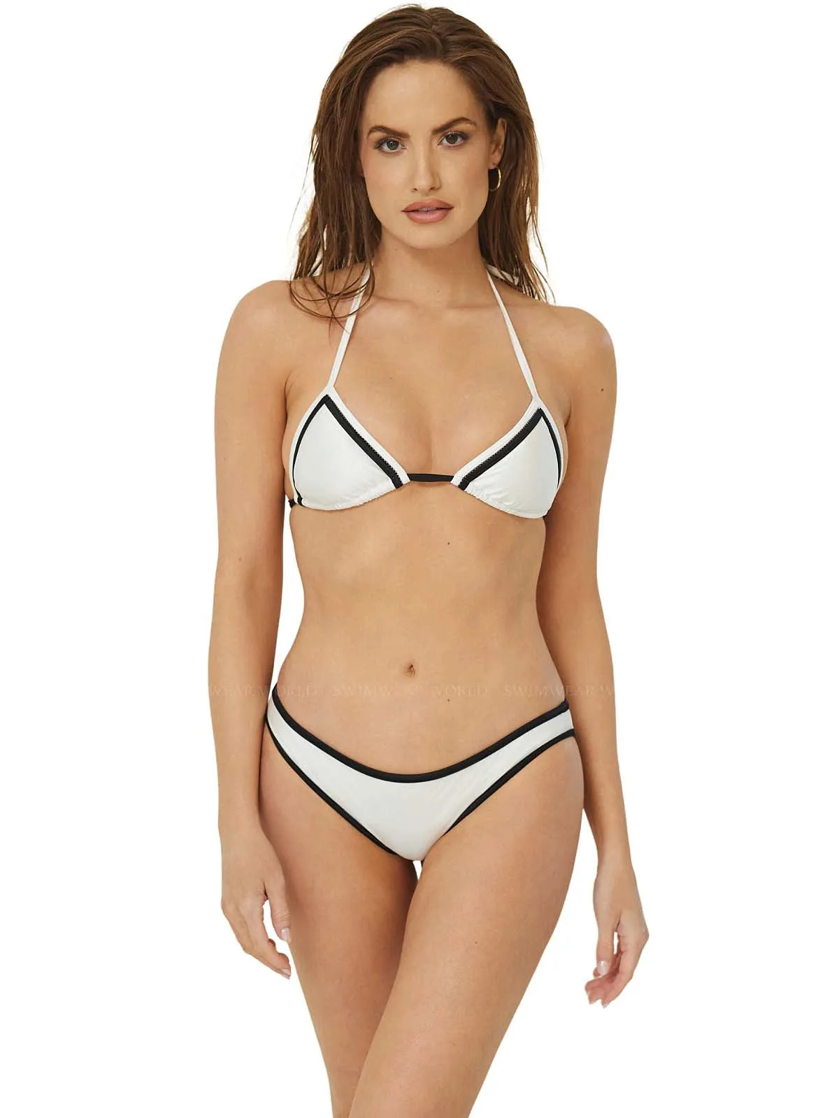 Piped Tri-Piped Basic Ruched Bikini