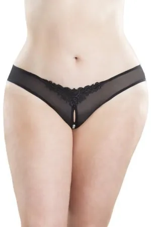 Plus Size Crotchless Thong With Pearls And Venise Detail
