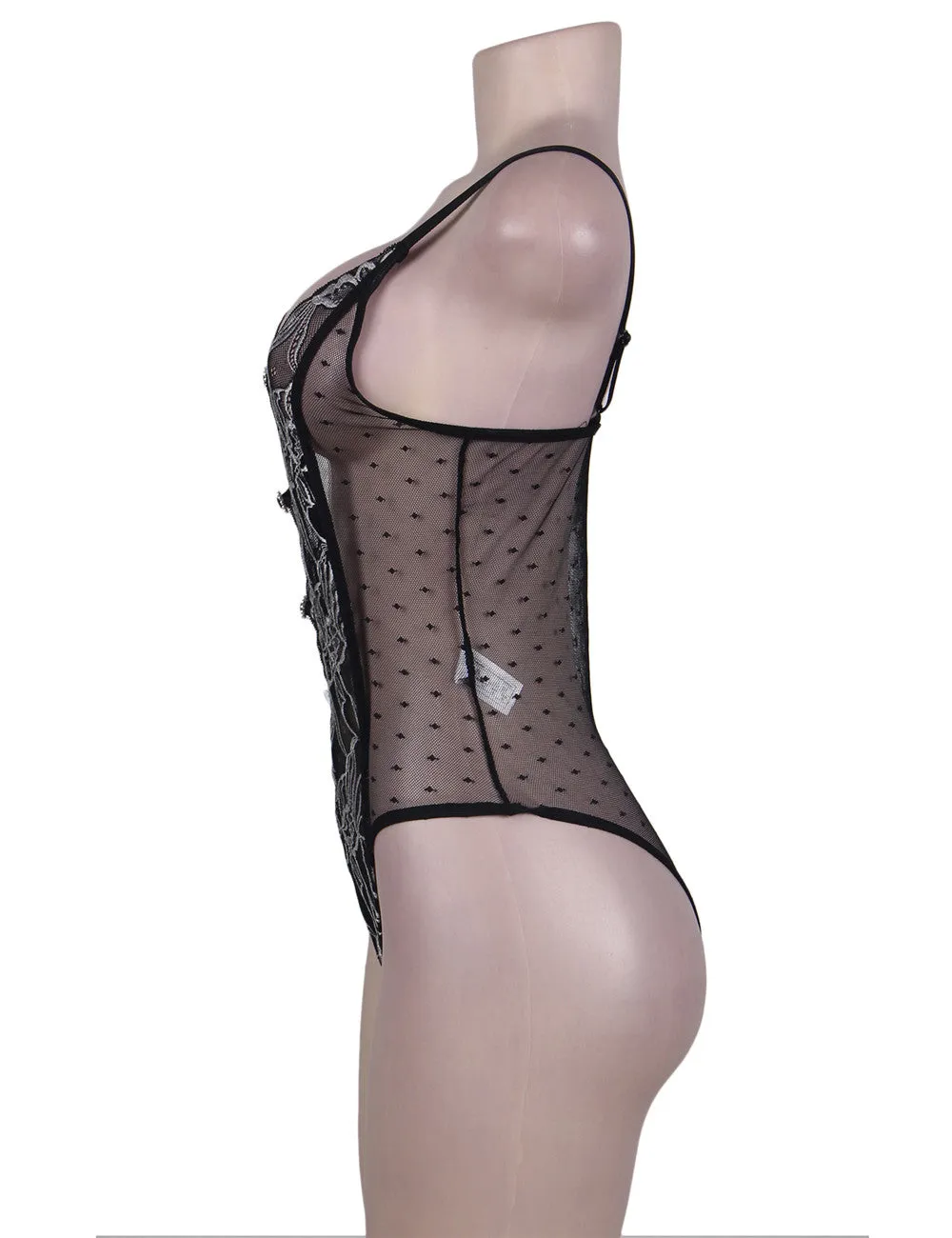 Plus Size Halter Teddy With Lace Embroidery