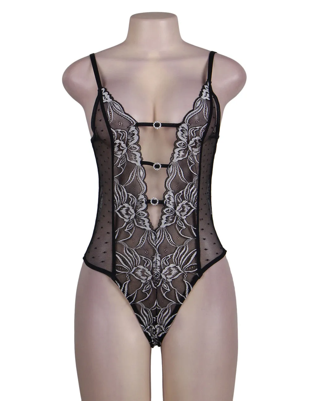 Plus Size Halter Teddy With Lace Embroidery