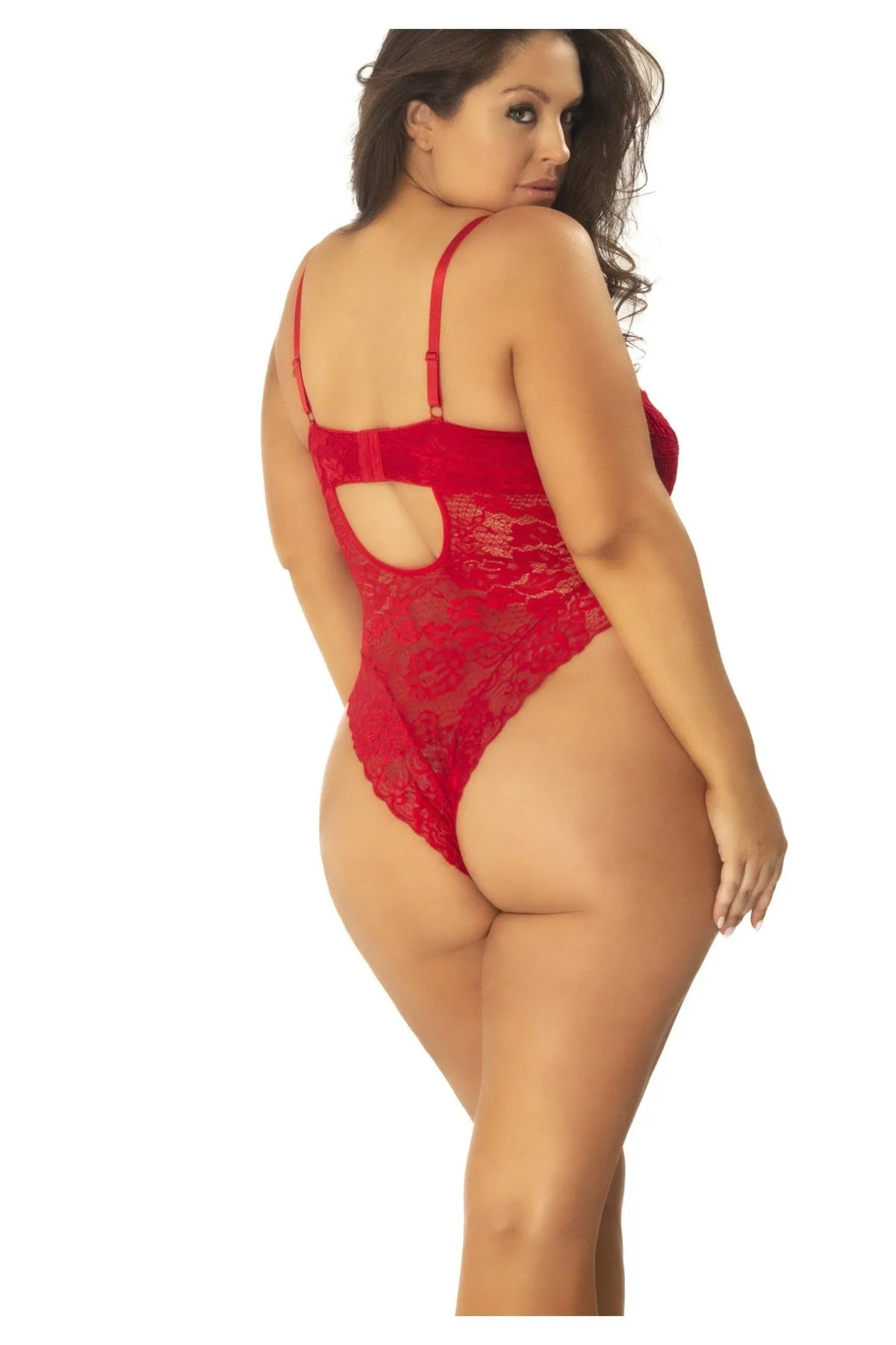 Plus Size High Leg All Over Lace Teddy