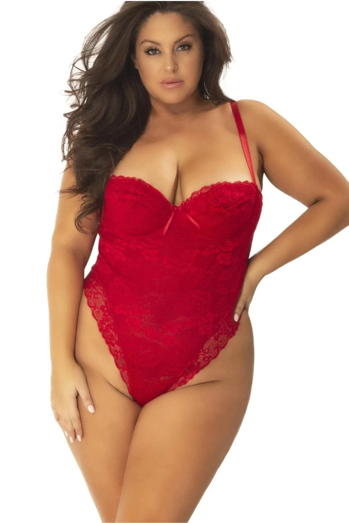 Plus Size High Leg All Over Lace Teddy