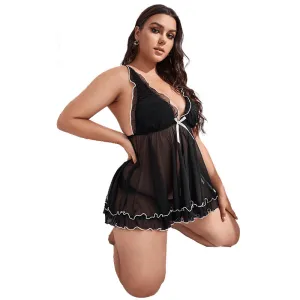 Plus Size Ruffle Backless V Neck Babydoll Lingerie