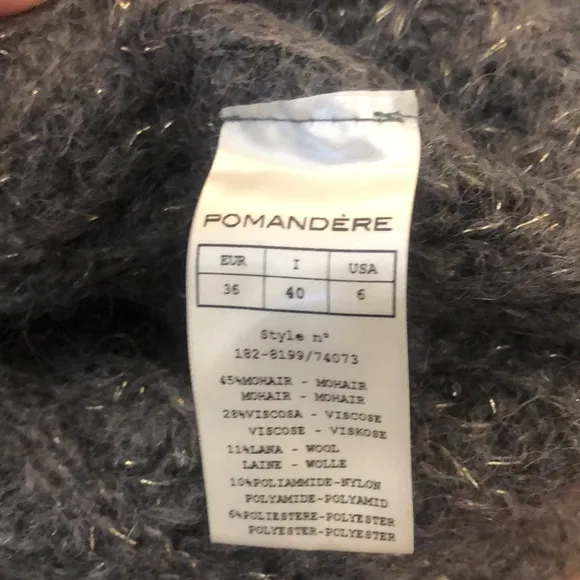 Pomandere Sweater Women 6 Gray/Gold Lightweight Italy Minimalist Crop Top Mohair