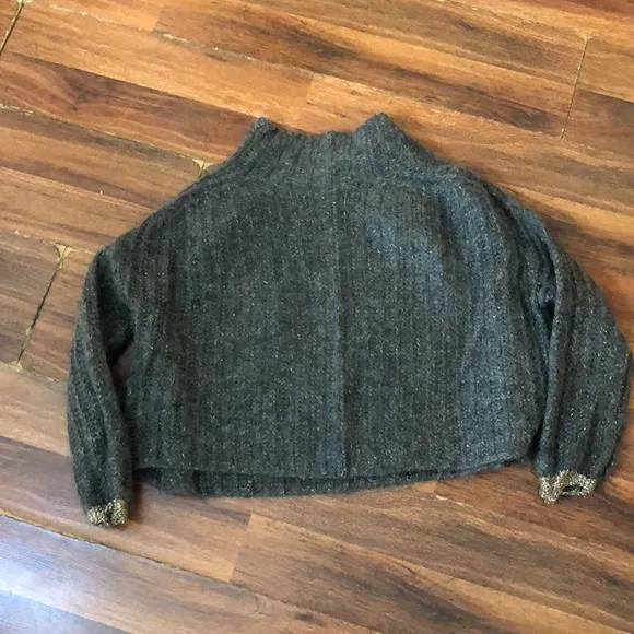 Pomandere Sweater Women 6 Gray/Gold Lightweight Italy Minimalist Crop Top Mohair
