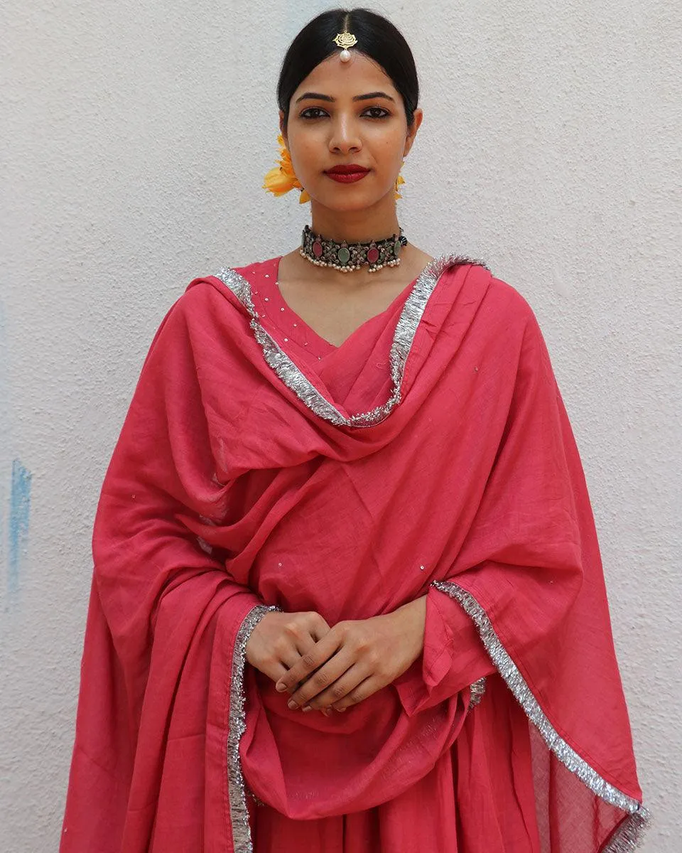 Preet Rose Mulmul Cotton Kurta Set with Dupatta Set of 3 - Jugnoo