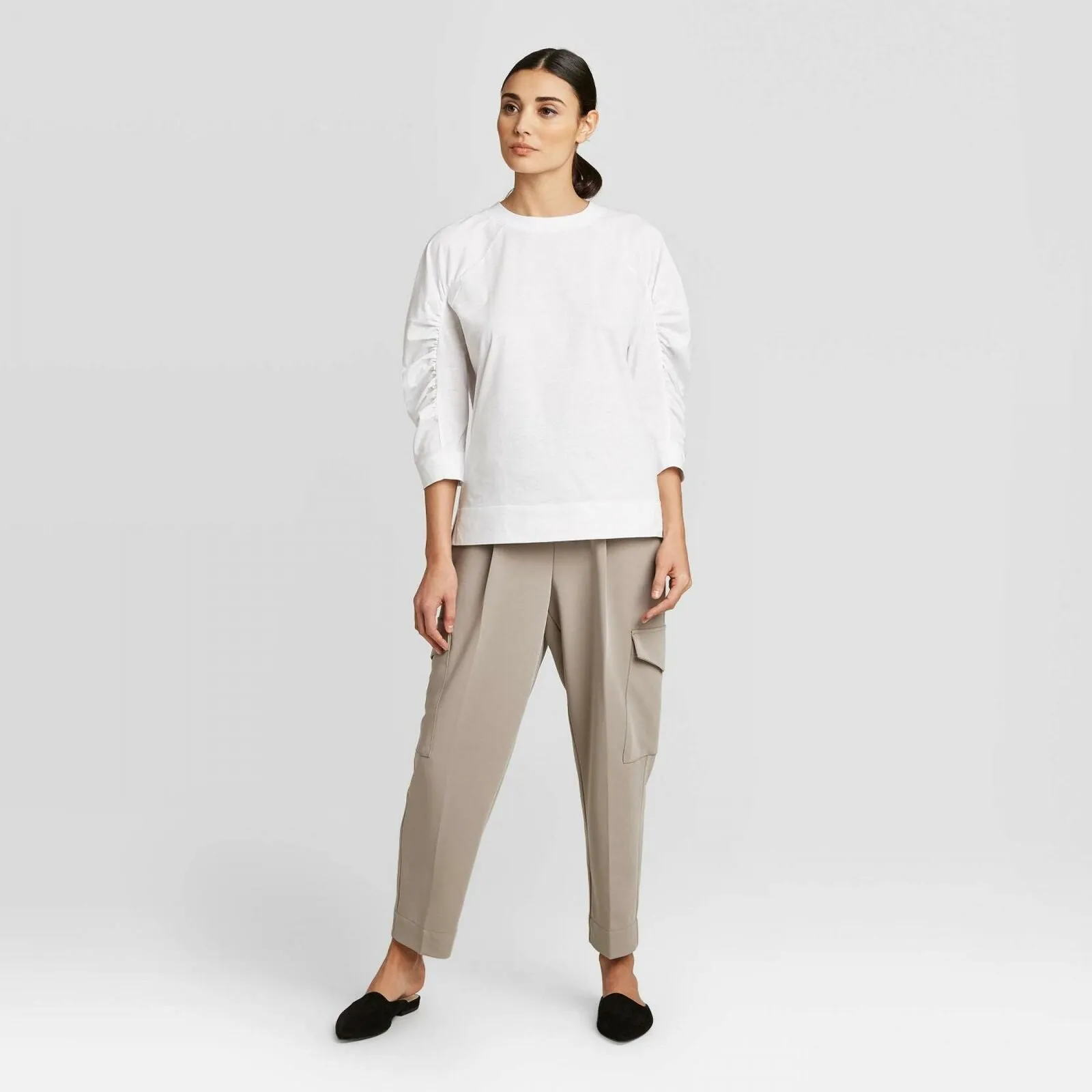 Prologue Women's Ruched Raglan 3/4-Sleeve Crewneck T-Shirt