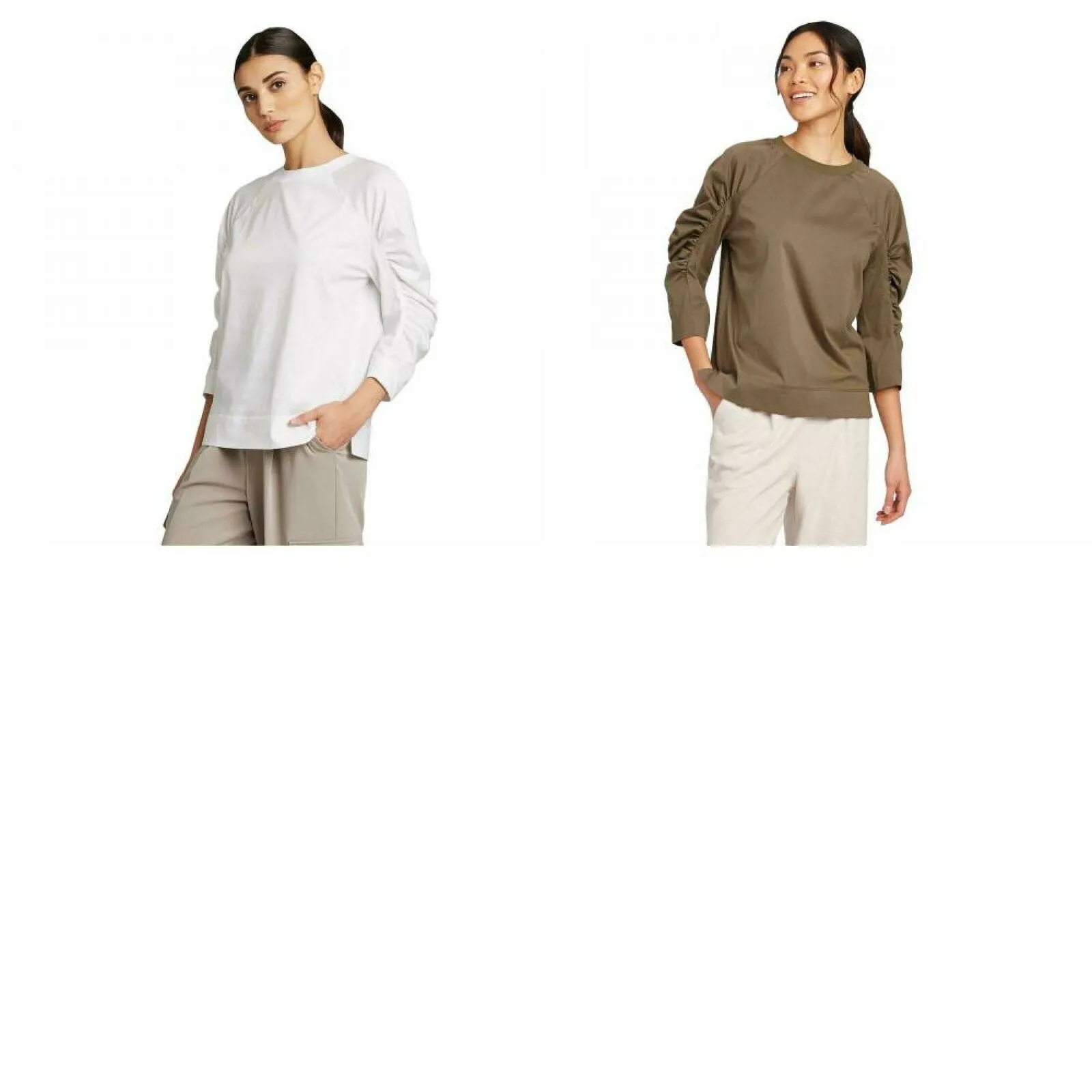Prologue Women's Ruched Raglan 3/4-Sleeve Crewneck T-Shirt