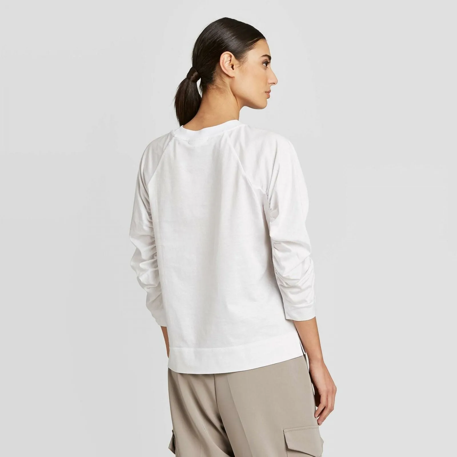 Prologue Women's Ruched Raglan 3/4-Sleeve Crewneck T-Shirt