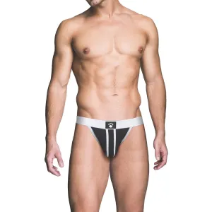 Prowler RED White Ass-less Jock Strap with Back Straps - 82% Polyester - Fetish Theme