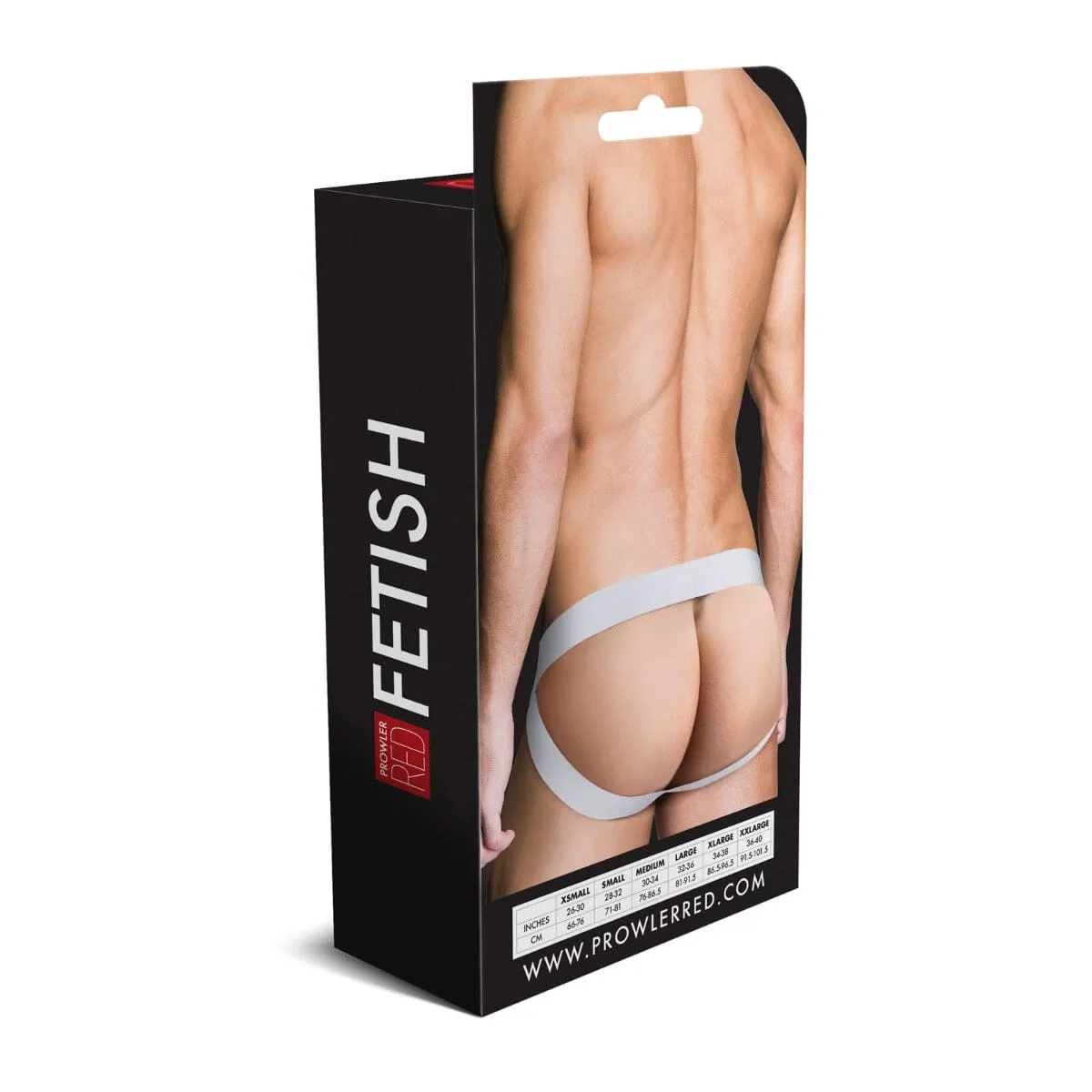 Prowler RED White Ass-less Jock Strap with Back Straps - 82% Polyester - Fetish Theme