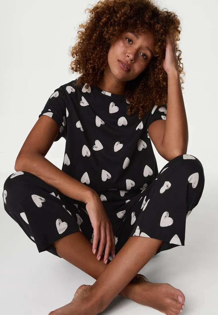 Pure Cotton Printed Cropped Pyjama Set