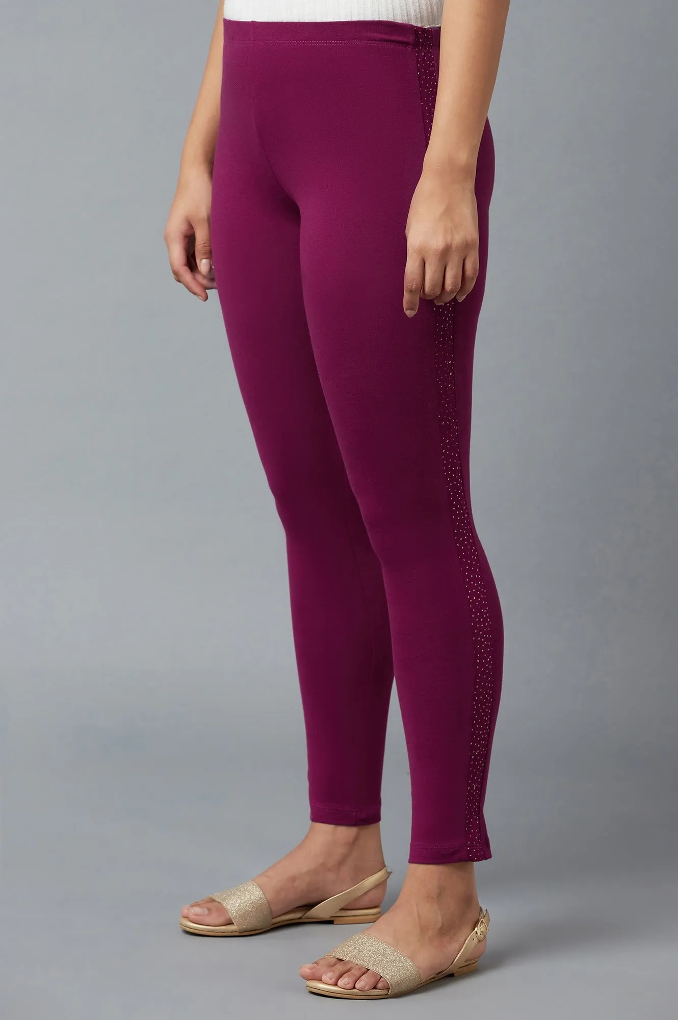 Purple Cotton Lycra Tights For Women