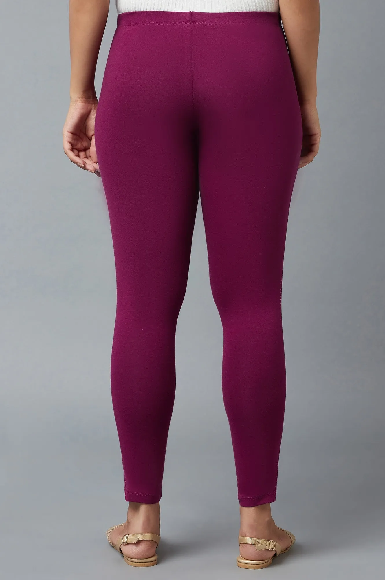 Purple Cotton Lycra Tights For Women