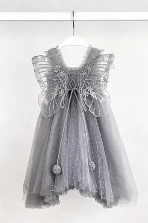 "Stormi" Grey Plumeti Dot Fairy Wing Dress