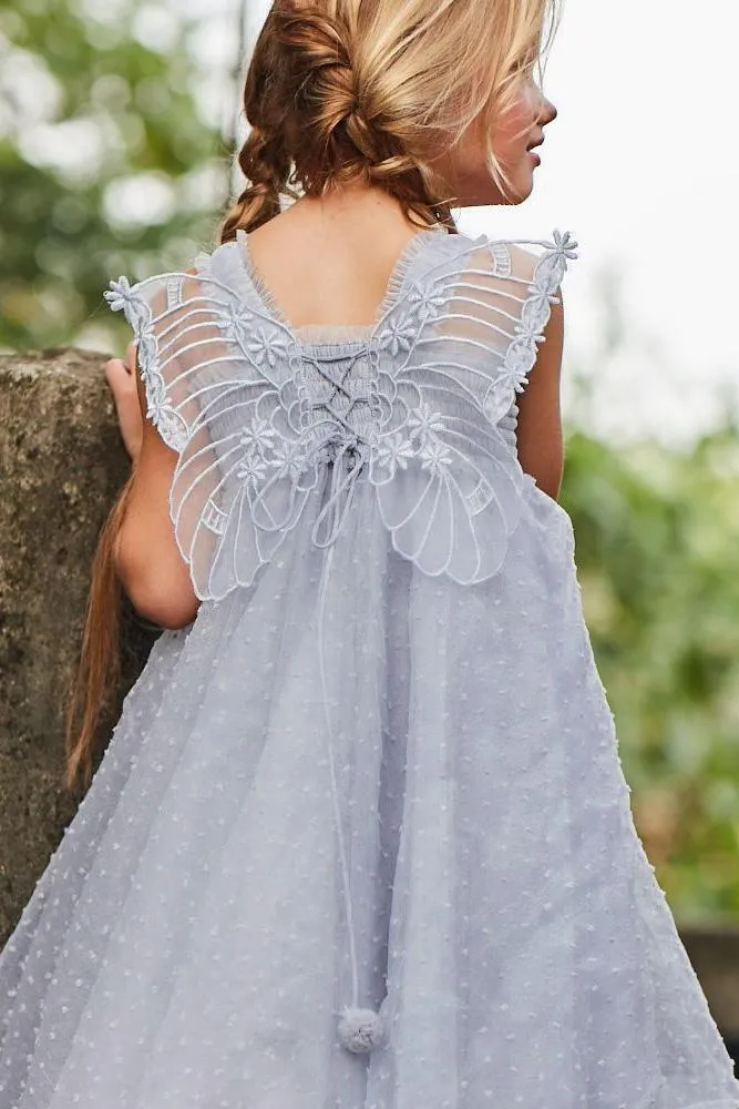 "Stormi" Grey Plumeti Dot Fairy Wing Dress