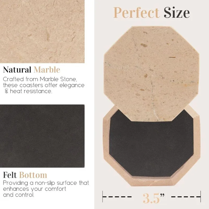 Radicaln Marble Coasters for Drinks 3.5" White Handmade Star Set of 6 - Coasters for Coffee Table - Drink Coasters - Modern Table Décor