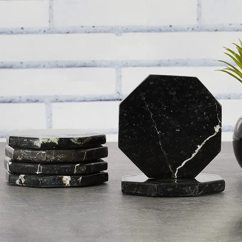Radicaln Marble Coasters for Drinks 3.5" White Handmade Star Set of 6 - Coasters for Coffee Table - Drink Coasters - Modern Table Décor