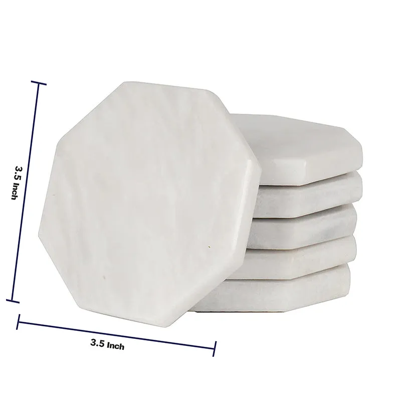 Radicaln Marble Coasters for Drinks 3.5" White Handmade Star Set of 6 - Coasters for Coffee Table - Drink Coasters - Modern Table Décor