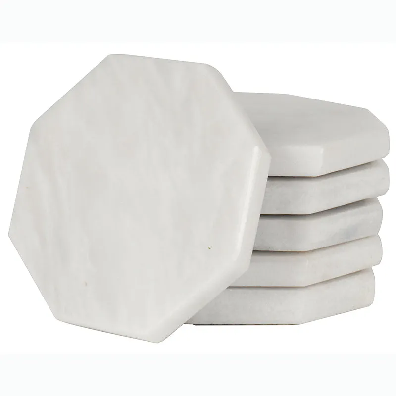 Radicaln Marble Coasters for Drinks 3.5" White Handmade Star Set of 6 - Coasters for Coffee Table - Drink Coasters - Modern Table Décor