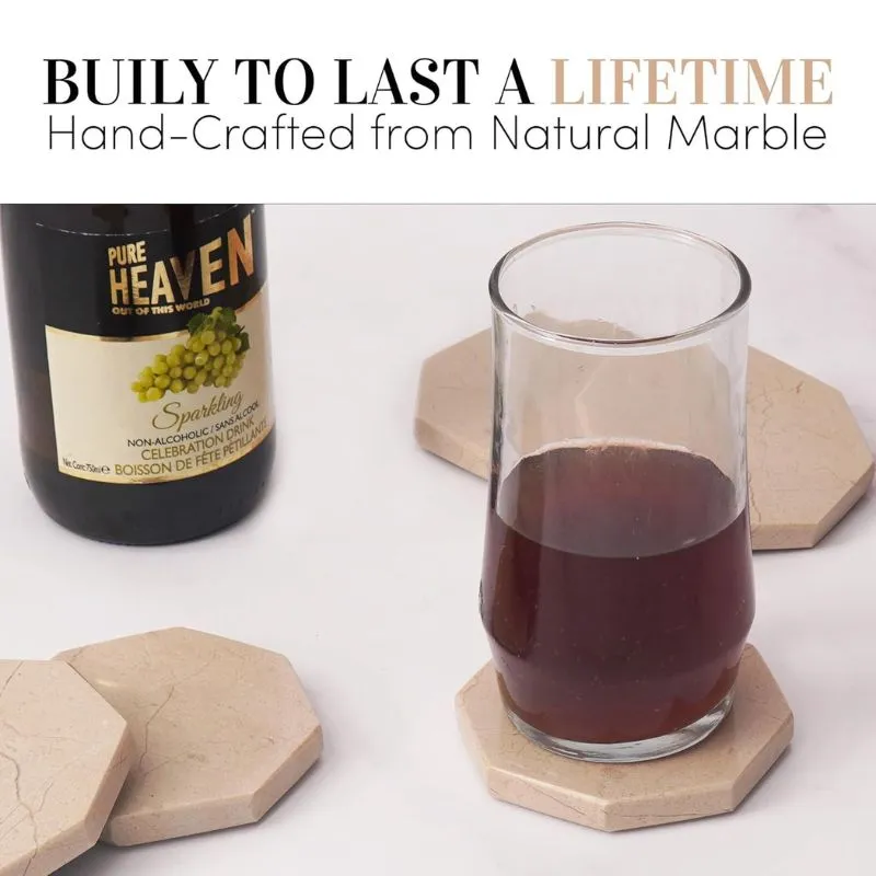 Radicaln Marble Coasters for Drinks 3.5" White Handmade Star Set of 6 - Coasters for Coffee Table - Drink Coasters - Modern Table Décor