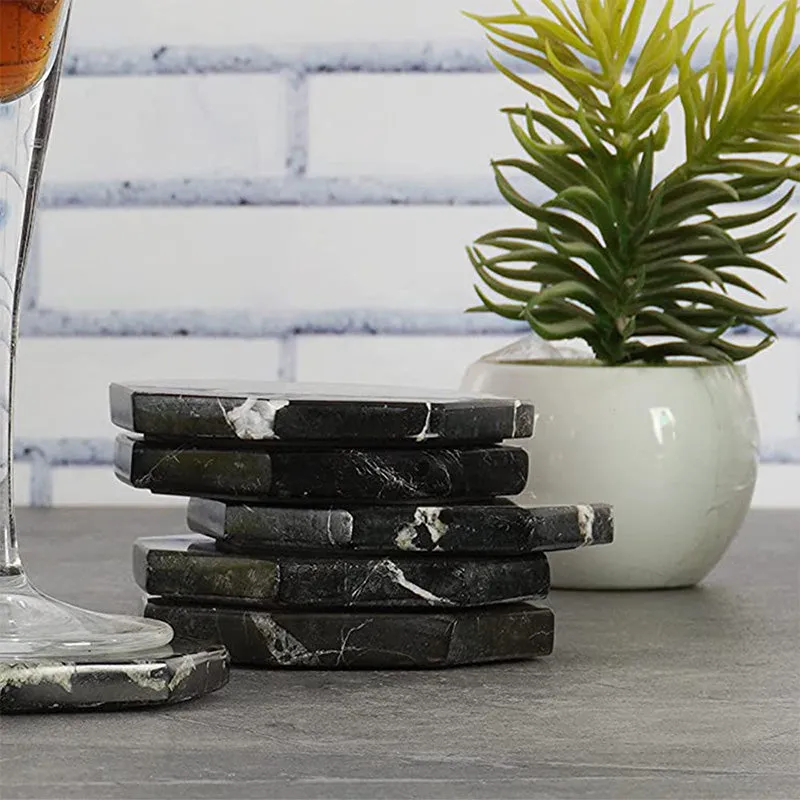 Radicaln Marble Coasters for Drinks 3.5" White Handmade Star Set of 6 - Coasters for Coffee Table - Drink Coasters - Modern Table Décor