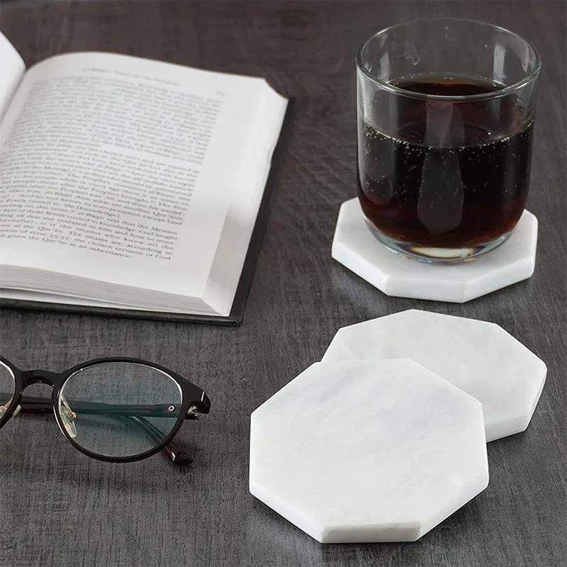Radicaln Marble Coasters for Drinks 3.5" White Handmade Star Set of 6 - Coasters for Coffee Table - Drink Coasters - Modern Table Décor