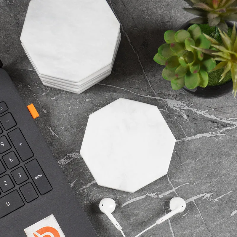 Radicaln Marble Coasters for Drinks 3.5" White Handmade Star Set of 6 - Coasters for Coffee Table - Drink Coasters - Modern Table Décor