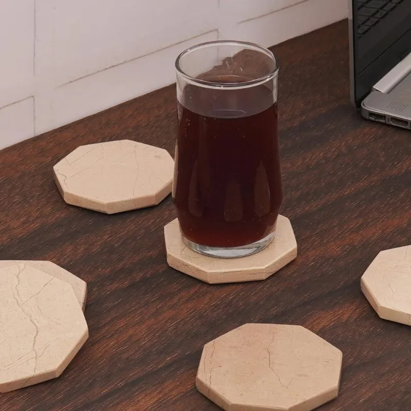 Radicaln Marble Coasters for Drinks 3.5" White Handmade Star Set of 6 - Coasters for Coffee Table - Drink Coasters - Modern Table Décor