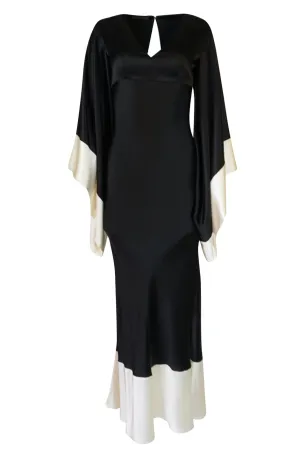 Recent Alexander McQueen Kimono Sleeve Black & White Silk Dress