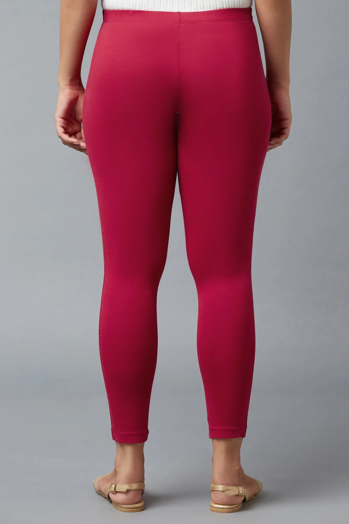Red Cotton Lycra Tights For Women