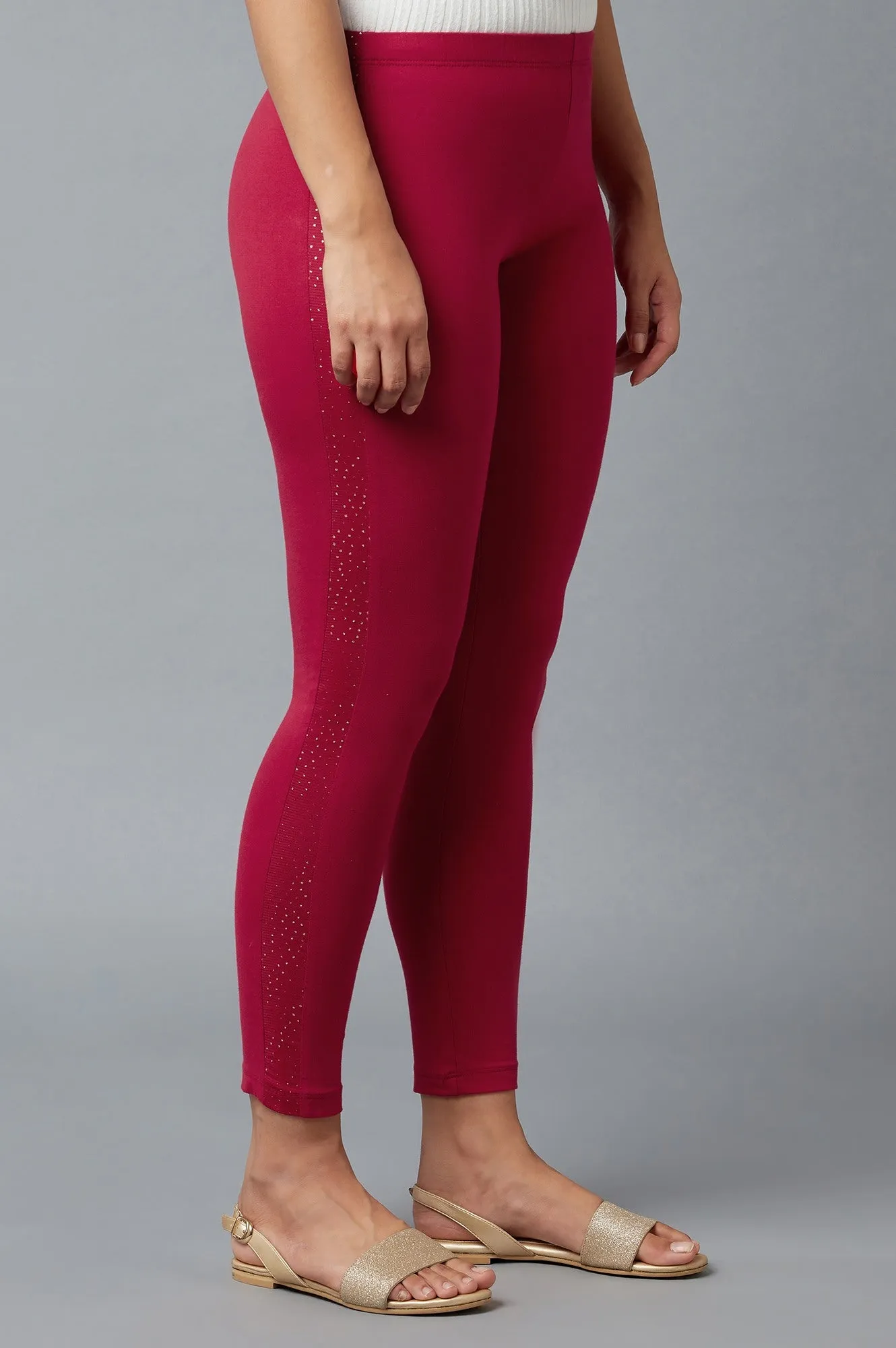 Red Cotton Lycra Tights For Women