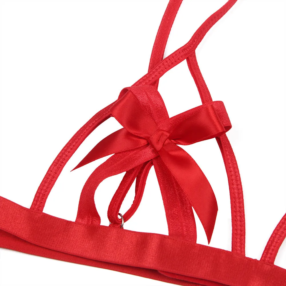 Red Hollow Out Bow-Knot Bra Set Egypt with Wristband