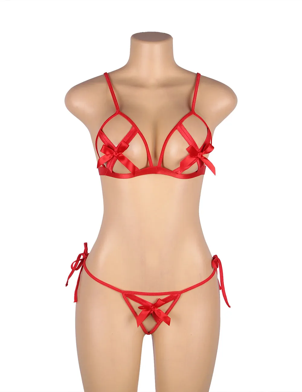 Red Hollow Out Bow-Knot Bra Set Egypt with Wristband