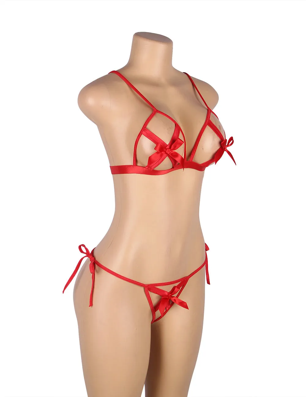 Red Hollow Out Bow-Knot Bra Set Egypt with Wristband