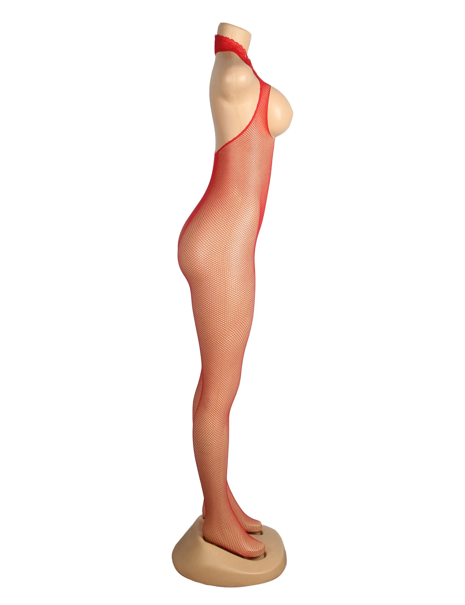 Red Mesh Bustless One-piece Stockings