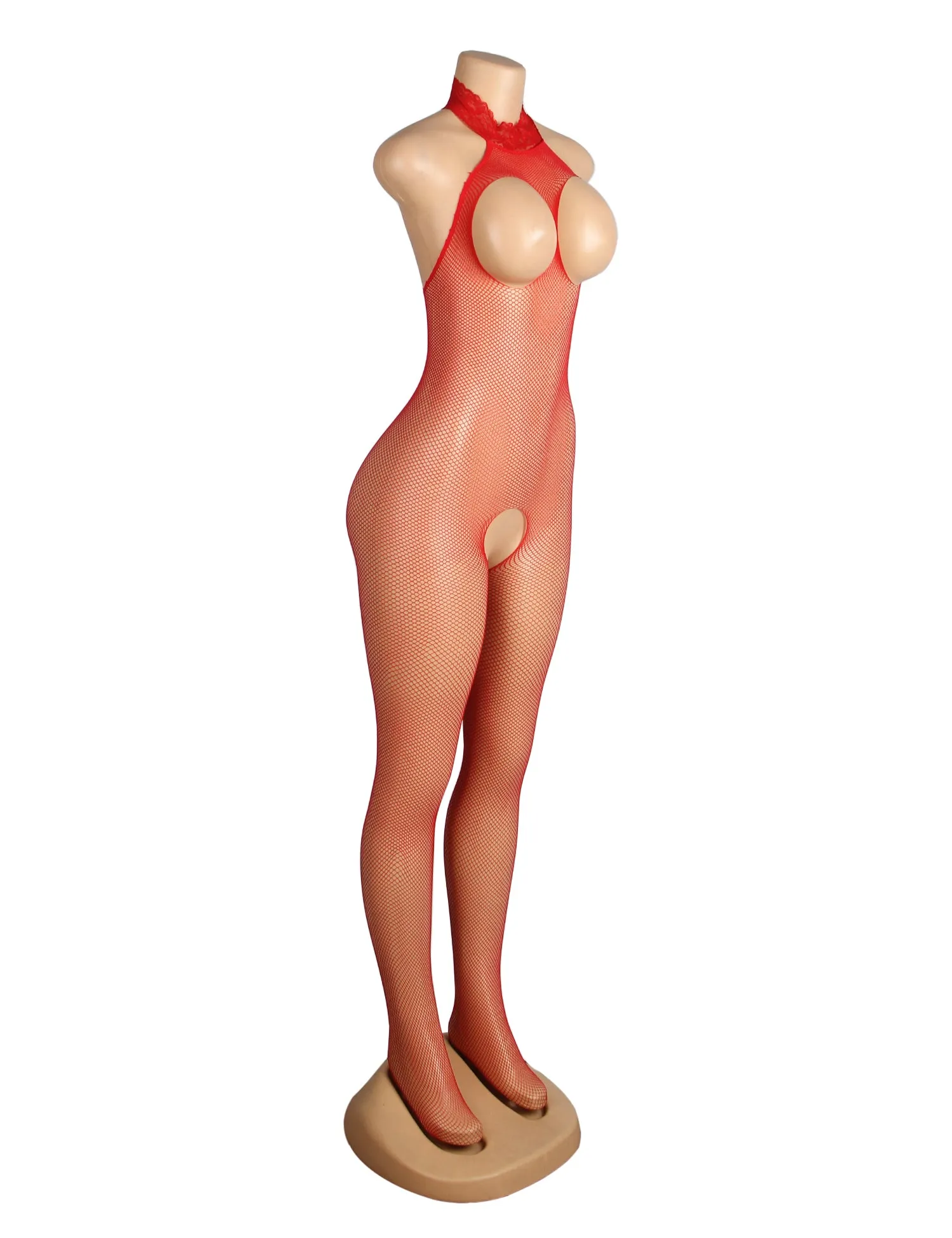 Red Mesh Bustless One-piece Stockings