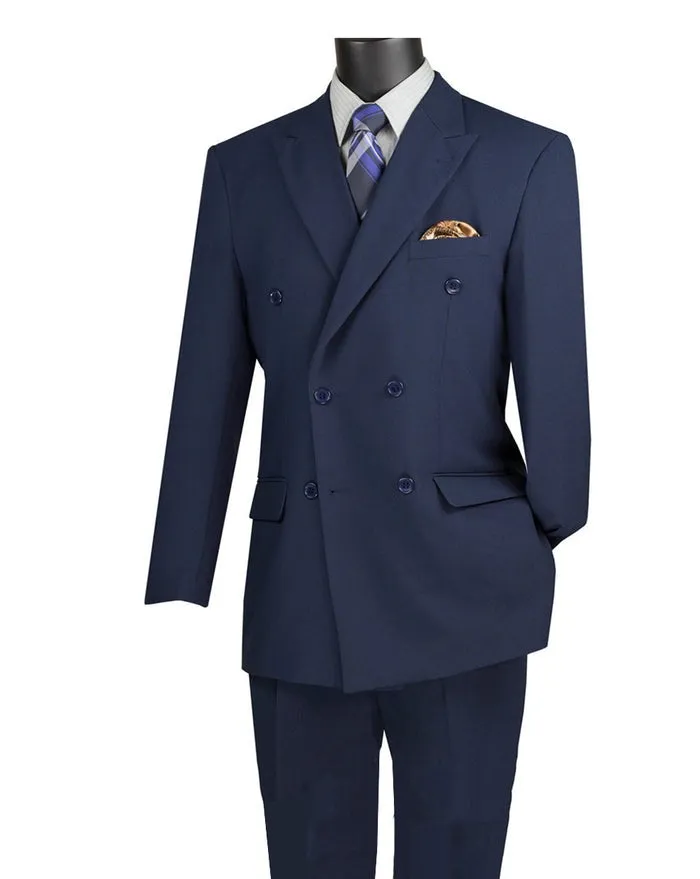 Regular Fit Double Breasted 2 Piece Suit with Flexible Elastic Waistband Navy F-DC900