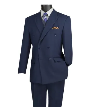 Regular Fit Double Breasted 2 Piece Suit with Flexible Elastic Waistband Navy F-DC900