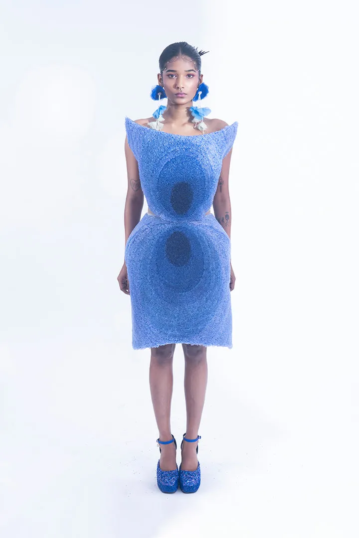 Ribbon embroidery structured short dress