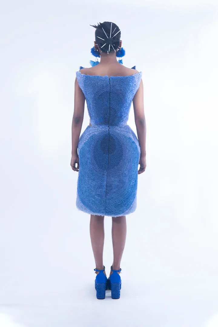 Ribbon embroidery structured short dress