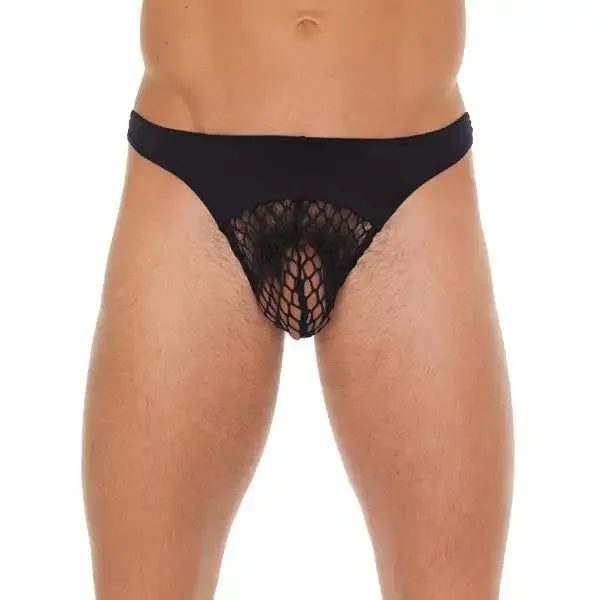 Rimba Mens Black Sexy G-string with Fishnet Pouch