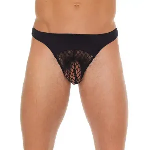 Rimba Mens Black Sexy G-string with Fishnet Pouch