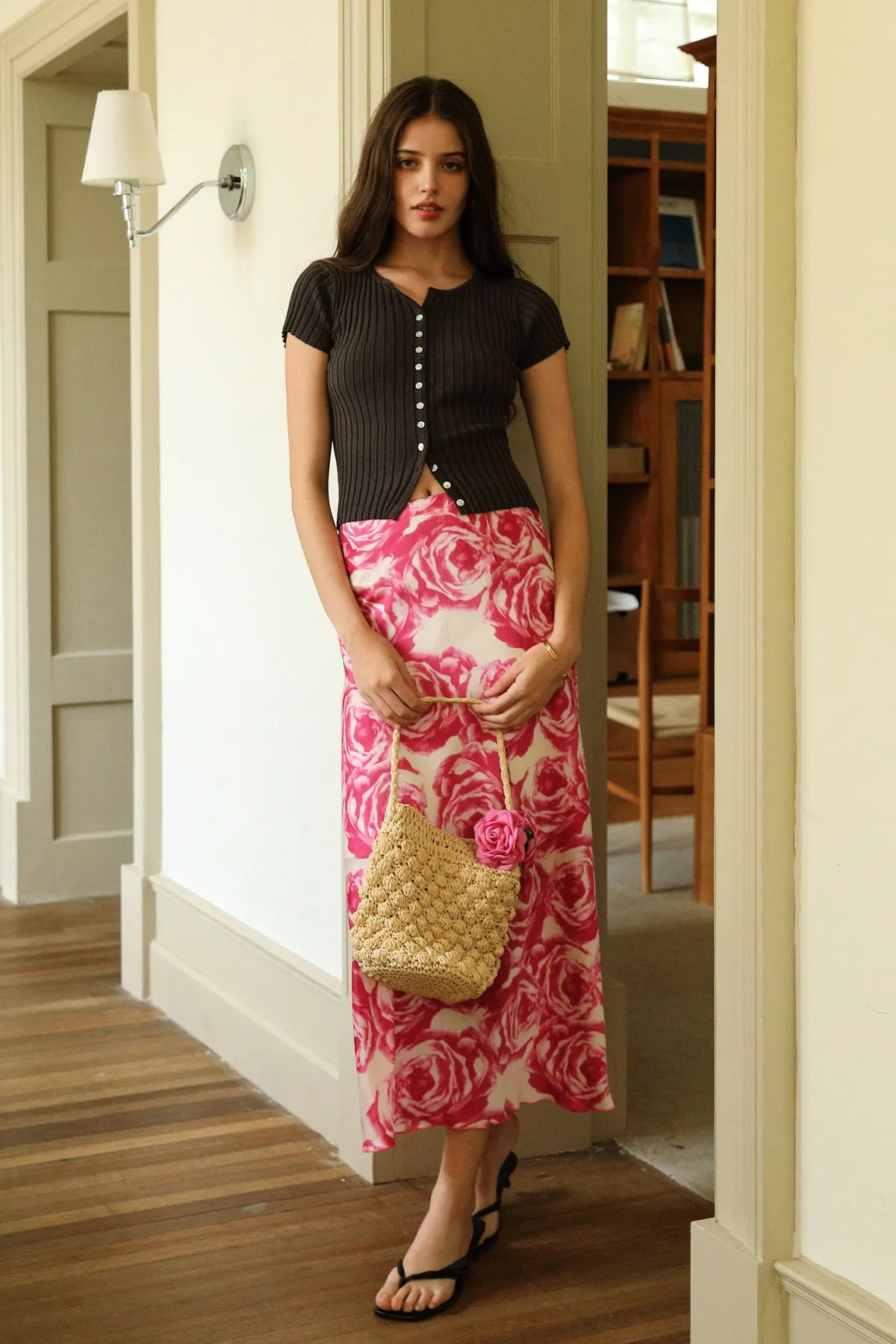 Rose Satin Anti-Wrinkle Skirt