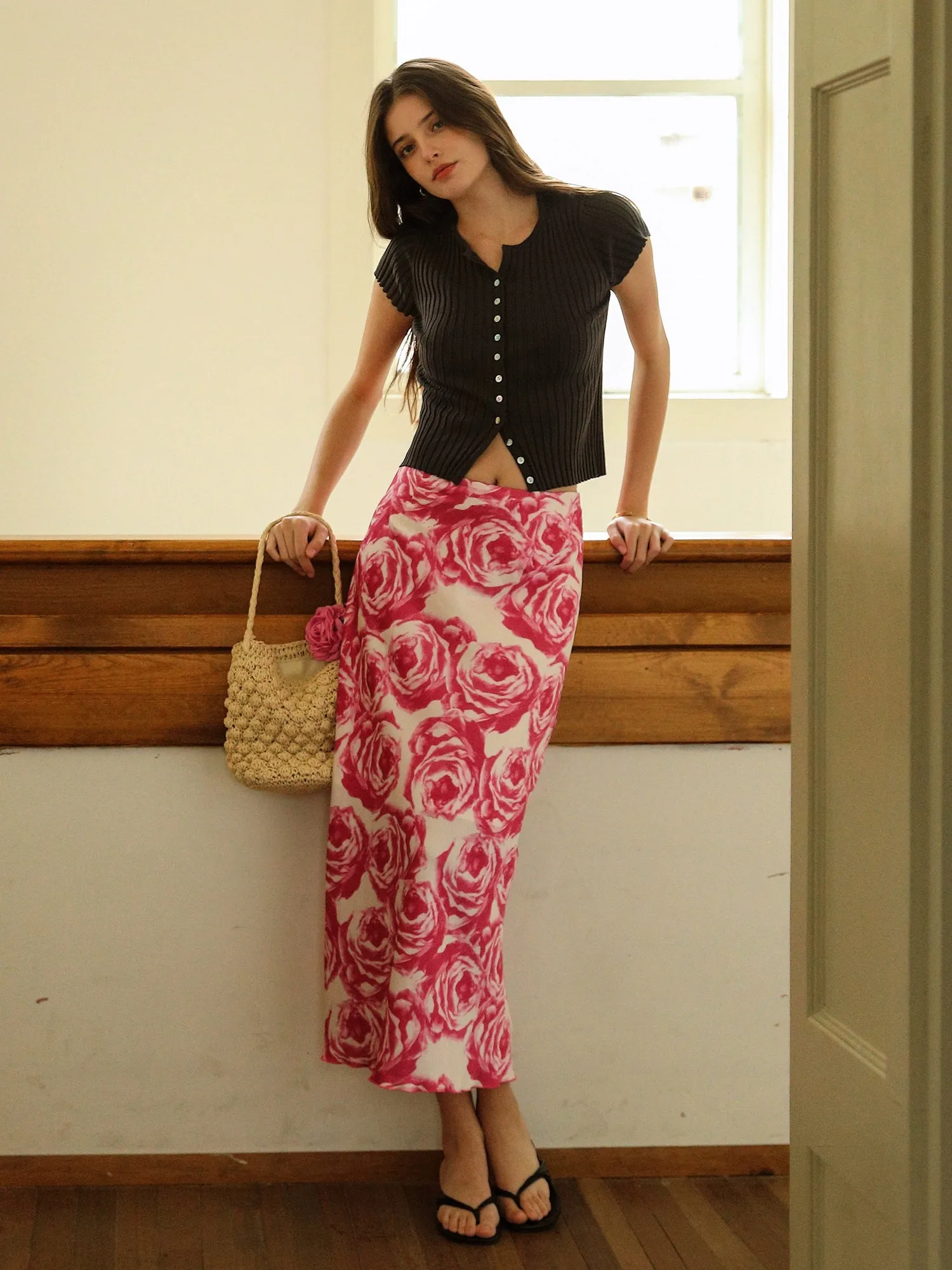 Rose Satin Anti-Wrinkle Skirt