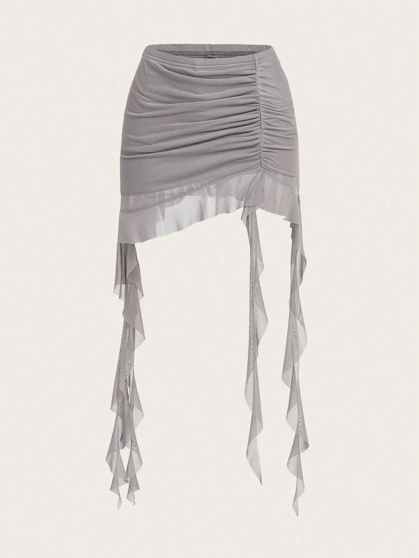 Ruched Ruffle Mesh Skirt