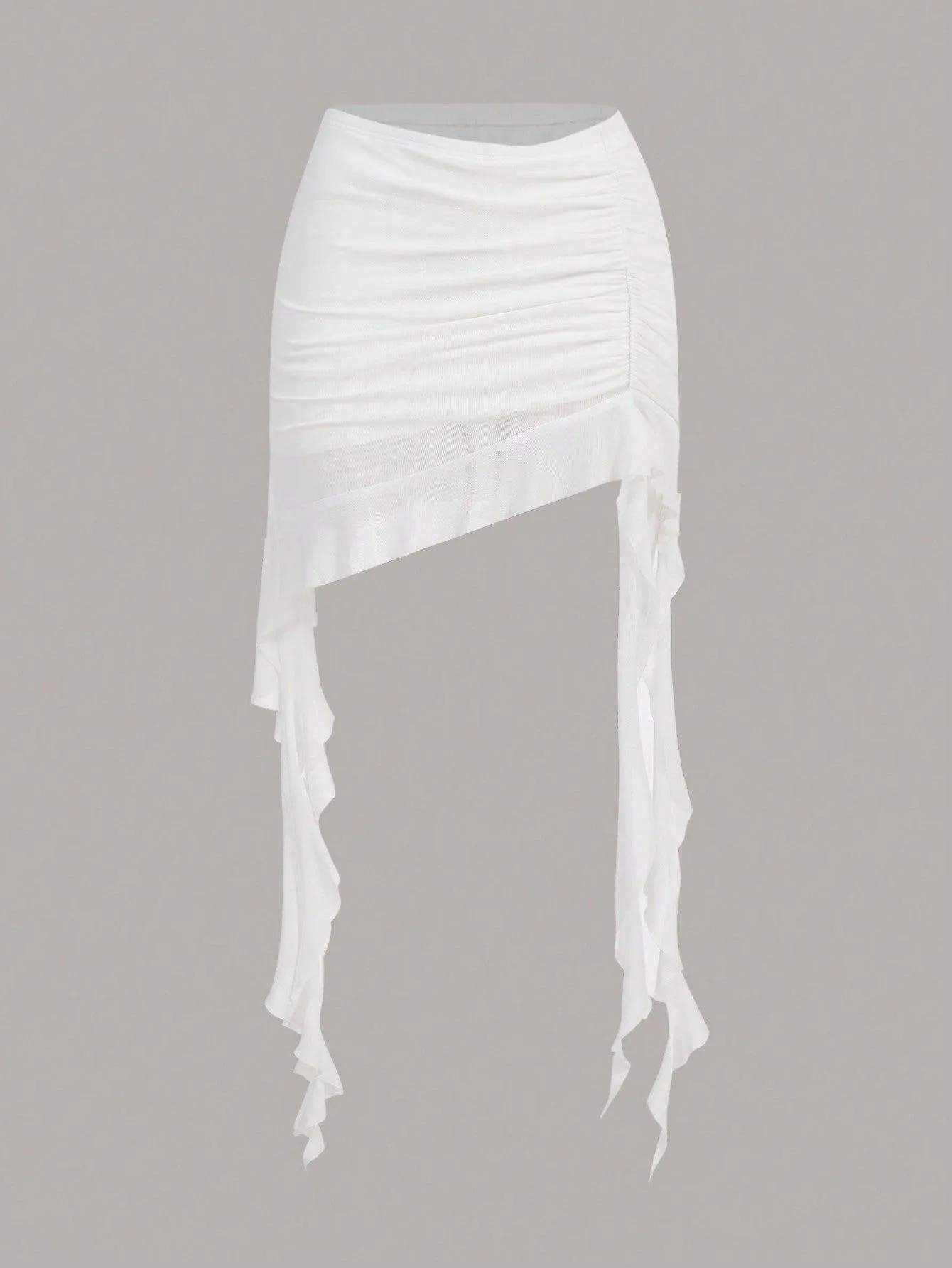 Ruched Ruffle Mesh Skirt